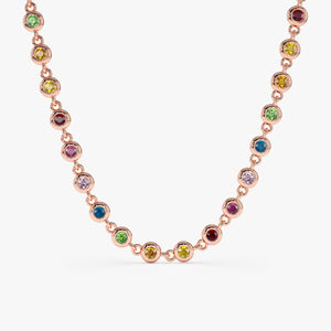 14K Solid Gold 4.40 CT Rainbow Sapphire Bezel Set Tennis Necklace