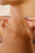 18K Solid Gold 4.45 CT Rainbow Multi Sapphire Drop Necklace