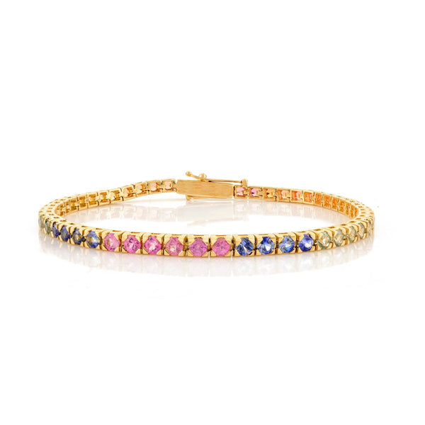 14K Solid Gold 4.70 CT Round Cut Rainbow Sapphire Tennis Bracelet