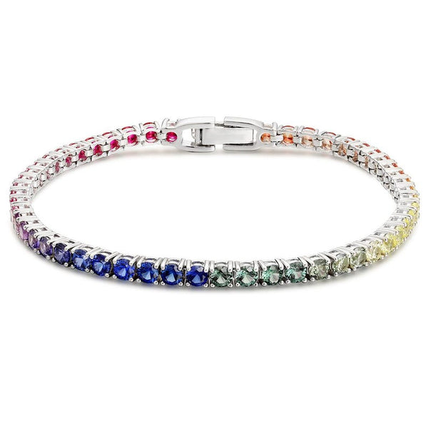 18K Solid Gold 6.12 CT Round Cut Rainbow Sapphire Tennis Bracelet