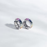 18K Solid Gold 6.76 CT Emerald Cut Rainbow Sapphire Hoop Earrings
