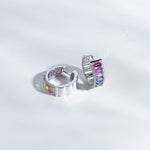 18K Solid Gold 6.76 CT Emerald Cut Rainbow Sapphire Hoop Earrings