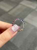 14K Solid Gold 4 CT Emerald Cut Rainbow Sapphire Eternity Band