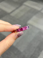 18K Solid Gold 4 CT Emerald Cut Rainbow Sapphire Eternity Band