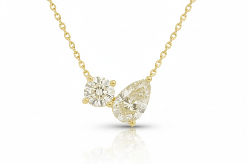 Eternal Duo Radiance 18K Gold Toi et Moi Natural Diamond Necklace - Detail | Riyanika Jewels