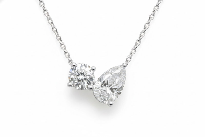 Eternal Duo Radiance: 14K Natural Diamond Toi et Moi Necklace
