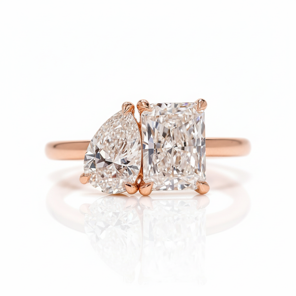 Radiant Pear Duo Harmony 18K Gold Lab Grown Diamond Toi et Moi Engagement Ring | Riyanika Jewels