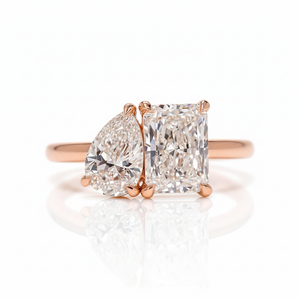 Radiant Pear Duo Harmony 18K Gold Natural Diamond Toi et Moi Engagement Ring | Riyanika Jewels