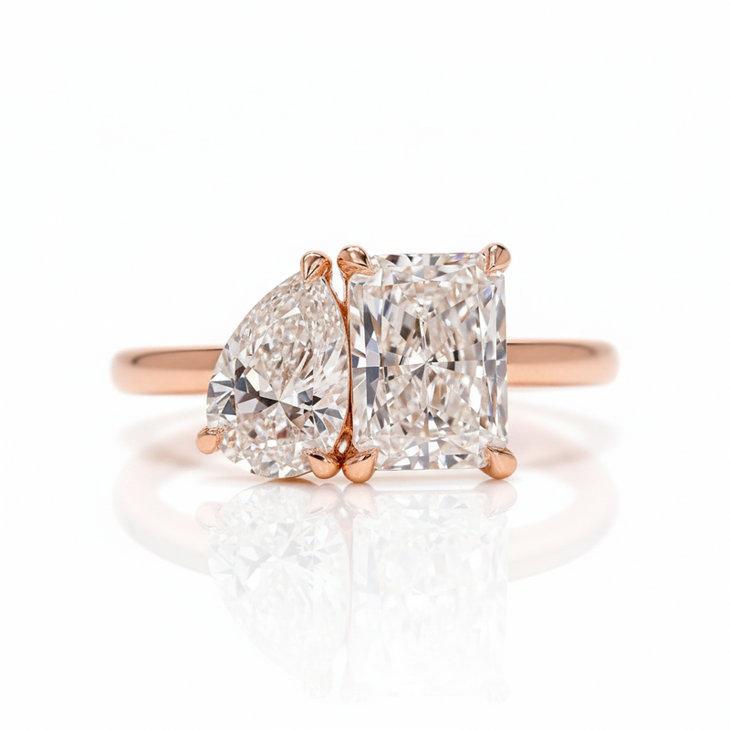 1.5ct Natural Diamond Pear Cut Toi et Moi Engagement Ring in 14K Solid Gold | Riyanika