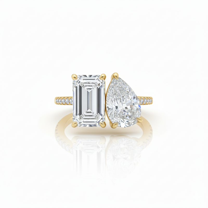 Radiant Pear Duo Romance 18K Natural Diamond Toi et Moi Engagement Ring - Detail | Riyanika Jewels