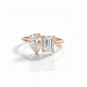Emerald Pear Duo Grace 18K Gold Natural Diamond Toi et Moi Engagement Ring | Riyanika Jewels