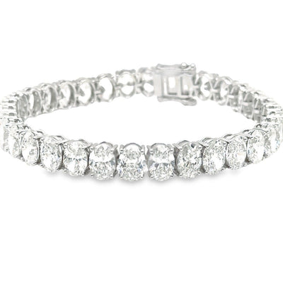 18K Solid Gold 7.00 CTW Oval Natural Diamond Tennis Bracelet