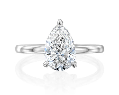 18K Solid Gold 1ct Pear Cut Natural Diamond in a Classic Solitaire Engagement Ring