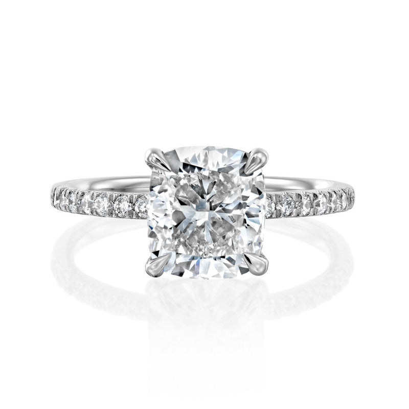 14K 3ct Lab Grown Diamond Cushion Cut Side Stone Engagement Ring
