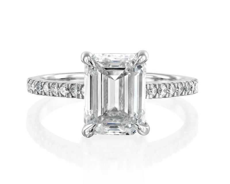 14K 3ct Lab Grown Diamond Emerald Cut Side Stone Engagement Ring
