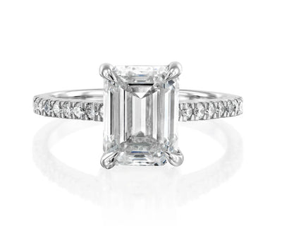 14K 3ct Natural Diamond Emerald Cut Solitaire Engagement Ring