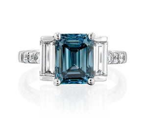 14K 4ct Lab Grown Diamond Emerald Cut Three Stone Engagement Ring