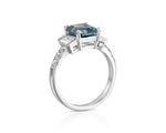 18K Solid Gold 4ct Fancy Blue Natural Diamond Emerald Cut Three Stone Engagement Ring - Detail