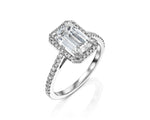 18K Solid Gold 2.3ct Emerald Cut Natural Diamond Halo Engagement Ring - Side View | Riyanika Jewels
