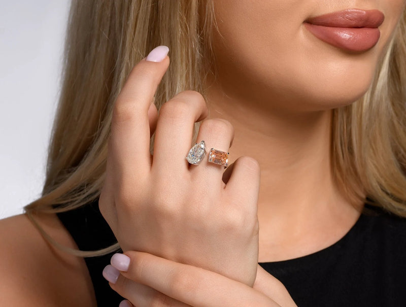 18K Solid Gold Toi Et Moi Lab Grown Diamond Engagement Ring - View 6 | Riyanika Jewels