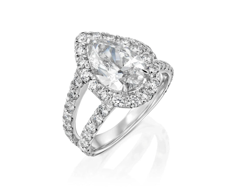 14K 4ct Lab Grown Diamond Pear Cut Halo Engagement Ring