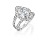 18K Solid Gold 4ct Pear Cut Natural Diamond Engagement Ring with a Halo and Split Prong Setting - Close Up | Riyanika Jewels