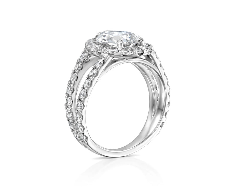 18K Solid Gold 4ct Pear Cut Natural Diamond Engagement Ring with a Halo and Split Prong - Alternate Angle | Riyanika Jewels