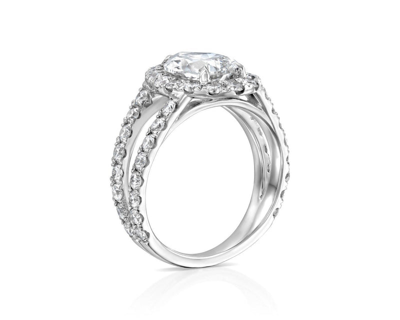14K 4ct Natural Diamond Pear Cut Halo Engagement Ring