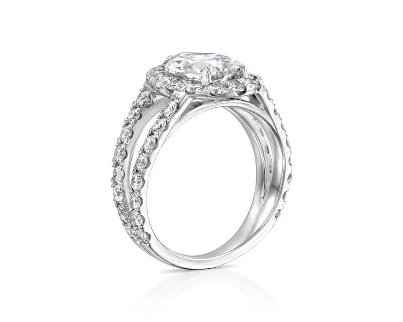 14K 4ct Lab Grown Diamond Pear Cut Halo Engagement Ring