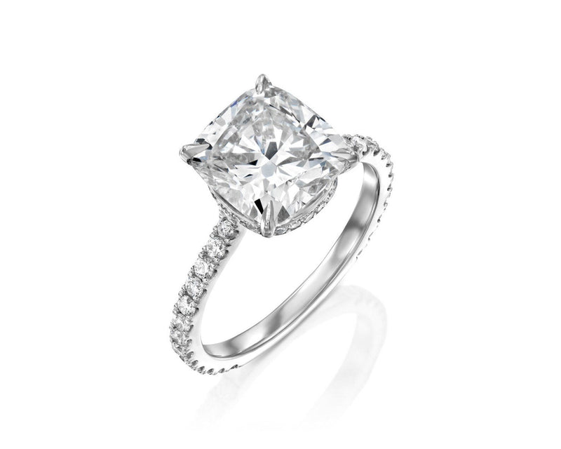 14K 3ct Natural Diamond Cushion Cut Solitaire Engagement Ring