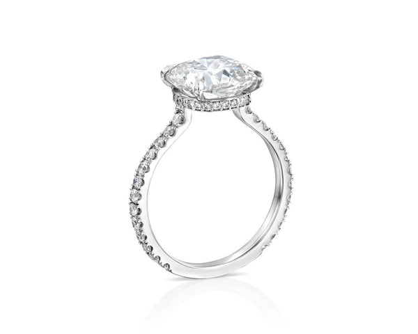 18K Solid Gold Cut Lab Grown Diamond Set in a Classic Pave 4 Prong Engagement Ring - Side View | Riyanika Jewels