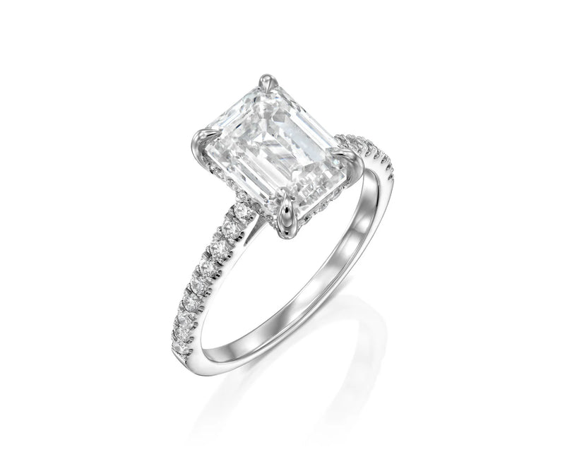 18K Solid Gold 3 Ct Emerald Cut Lab Grown Diamond Engagement Ring - View 6 | Riyanika Jewels