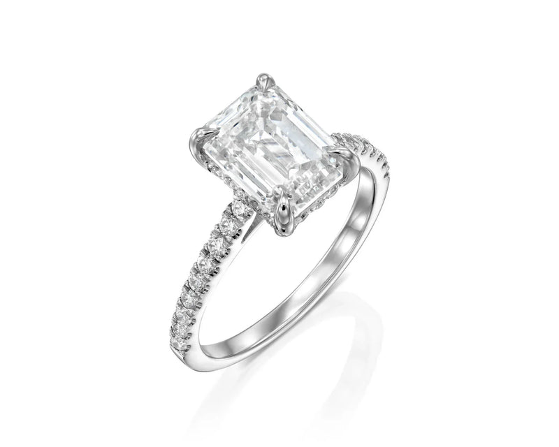 14K 3ct Lab Grown Diamond Emerald Cut Side Stone Engagement Ring