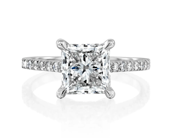 14K 2.5ct Lab Grown Diamond Princess Cut Pave Engagement Ring