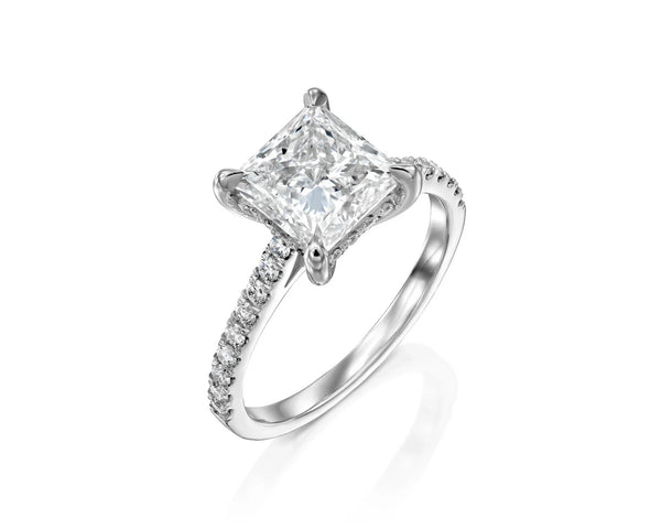 14K 2.5ct Natural Diamond Princess Cut Solitaire Engagement Ring