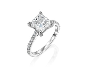 18K Solid Gold 2.25ct Princess Cut Natural Diamond set in a Classic Pave Engagement Ring