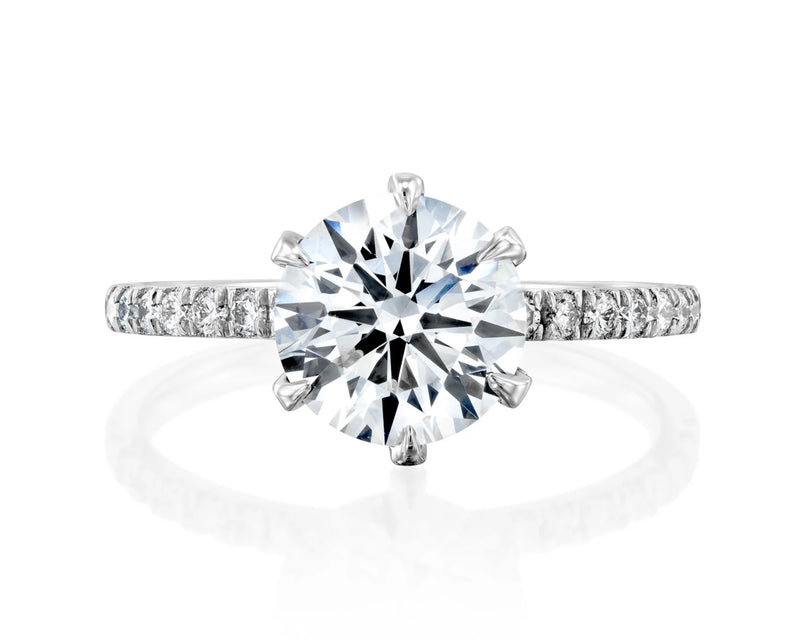18K Solid Gold 2.5 CT Round Cut Natural Diamond Classic Pave 6 Prong Engagement Ring
