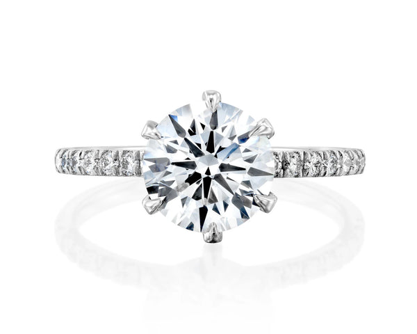 18K Solid Gold 2.5 CT Round Cut Natural Diamond Classic Pave 6 Prong Engagement Ring