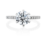 18K Solid Gold 2.5 CT Round Cut Natural Diamond Engagement Ring with Classic Pave Band