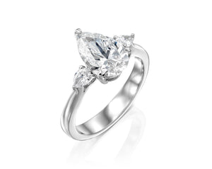 14K 2ct Lab Grown Diamond Pear Cut Three Stone Engagement Ring