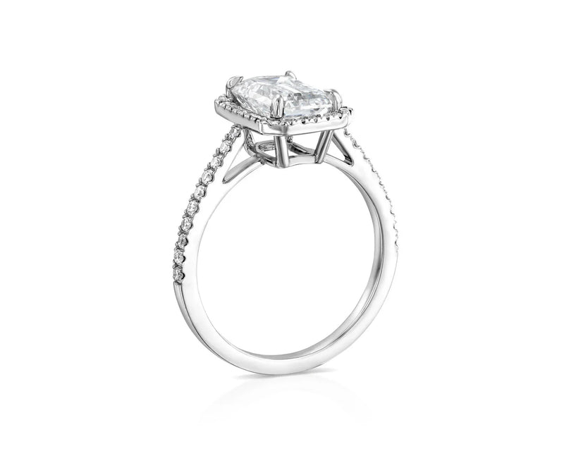 14K 2.5ct Natural Diamond Emerald Cut Halo Engagement Ring