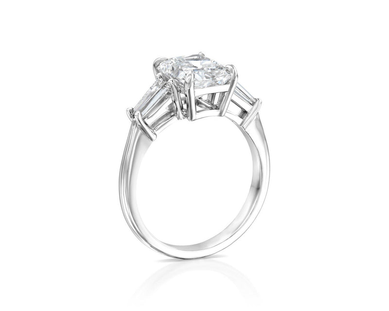 18K Solid Gold 3ct Radiant Cut Lab Grown Diamond Engagement Ring in Three Stone Setting with - Side View | Riyanika Jewels