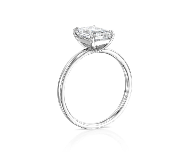 18K Solid Gold 3ct Emerald Cut Natural Diamond Classic Solitaire Engagement Ring - Side View