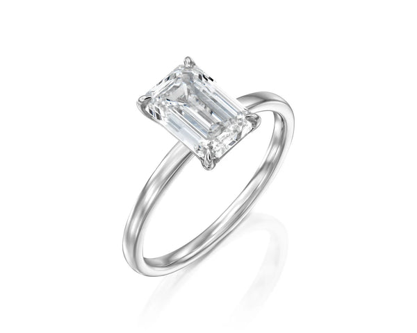 18K Solid Gold 3 Carat Emerald Cut Lab Grown Diamond Solitaire Anniversary Engagement Ring - Side View | Riyanika Jewels