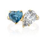 18K Solid Gold Fancy Blue Heart Shape Lab Grown Diamond With Pear Toi Et Moi Engagement Ring - View 7 | Riyanika Jewels