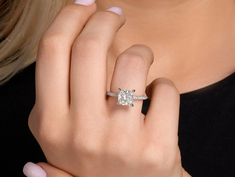 18K Solid Gold 2ct Princess Cut Lab Grown Diamond Engagement Ring - Alternate Angle