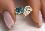 18K Solid Gold Fancy Blue Heart Shape Lab Grown Diamond With Pear Toi Et Moi Engagement Ring - Detail | Riyanika Jewels