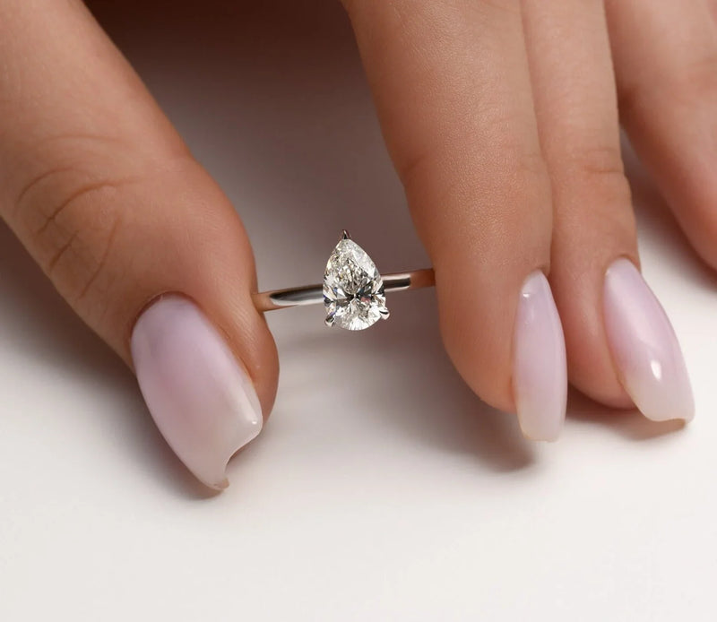 14K 1ct Natural Diamond Pear Cut Solitaire Engagement Ring