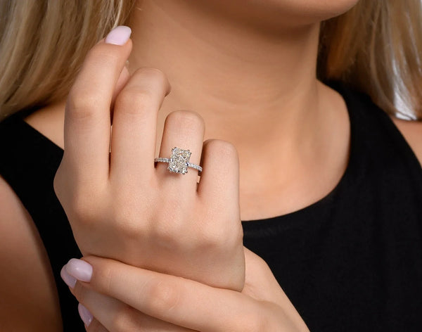 14K 3ct Natural Diamond Emerald Cut Solitaire Engagement Ring