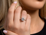 18K Solid Gold 1.5ct Emerald Natural Diamond 6 Prong Hidden Halo Engagement Ring - Side View